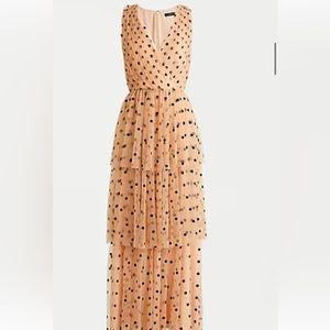 J-CREW Women's Natural Tiered Halter Dress In Dot Tulle